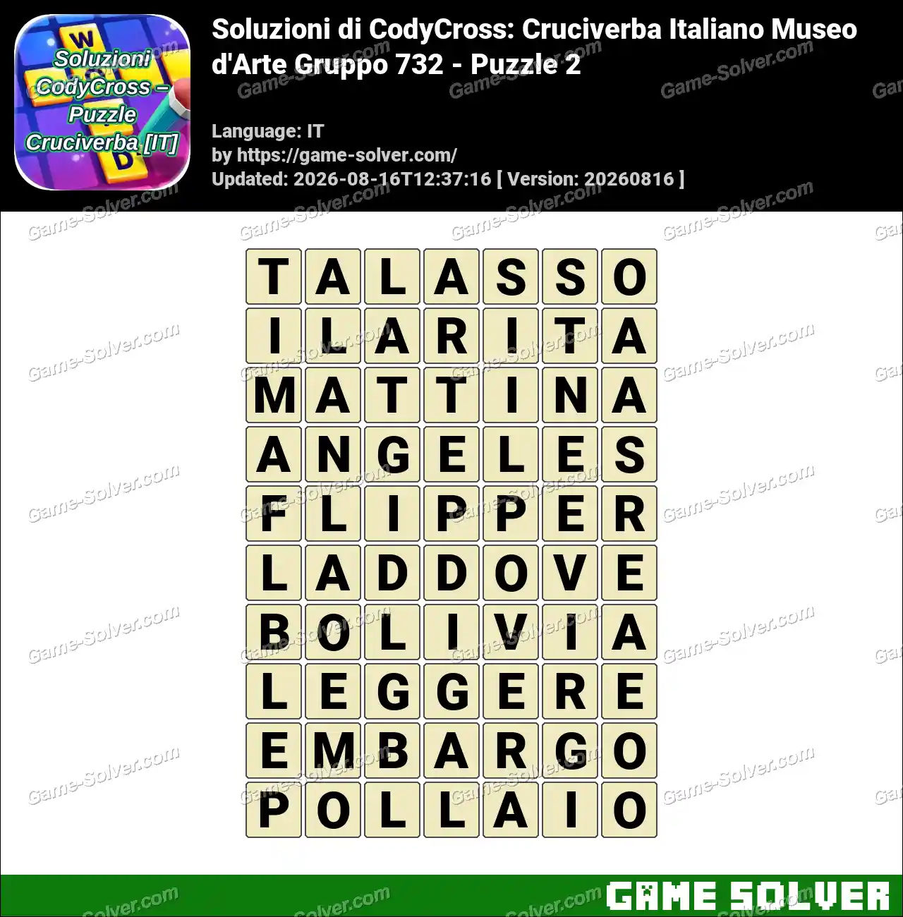 Soluzioni di CodyCross: Cruciverba Italiano Museo d’Arte Gruppo 732 – Puzzle 2